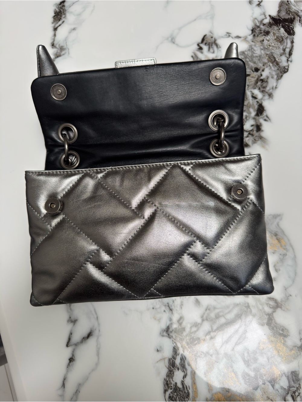 Kurt Geiger Metallic Top-Handle Shoulder Bag - Silver - Picture 3 of 16
